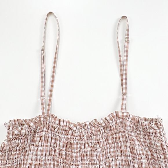 House of Harlow 1960 Linen Gingham Plaid Jumpsuit XS Smocked Cottagecore Trad - Picture 9 of 16